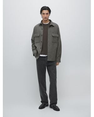 MASSIMO DUTTI Wool Blend Overshirt With Pockets - Grey
