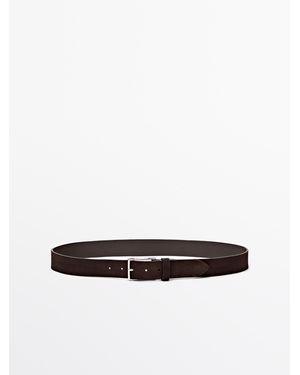 MASSIMO DUTTI Velours Nappaleren Riem Met Nikkelen Gesp - Wit