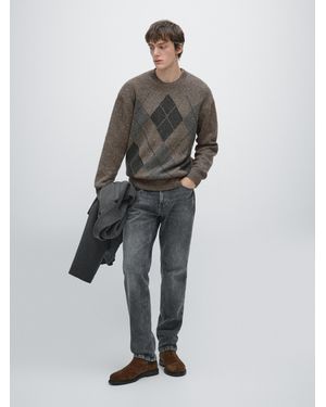MASSIMO DUTTI Wool Argyle Knit Jumper - Multicolour
