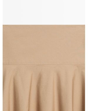 MASSIMO DUTTI Midi Skirt With Flounce Yoke - Natural