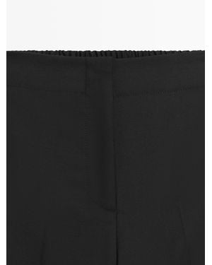 MASSIMO DUTTI Wool Blend Wide-Leg Cropped Trousers With Elastic Detail - White