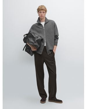 MASSIMO DUTTI Cotton And Wool Blend Zip-Up Cardigan - Grey