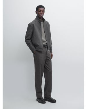 MASSIMO DUTTI Wool Blend Flannel Trousers - Grey