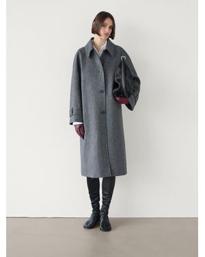 MASSIMO DUTTI Long Wool Blend Herringbone Coat - Grey