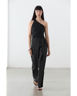 MASSIMO DUTTI Sarong Trousers With Tie-Stripe Detail - Black