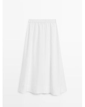 MASSIMO DUTTI Soepelvallende Halflange Rok Met Elastisch Detail - Wit
