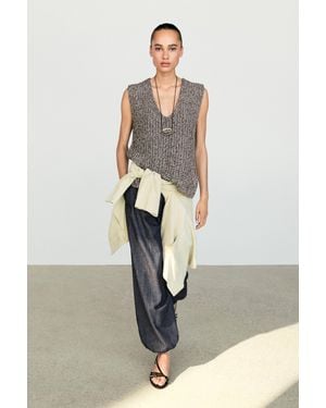 MASSIMO DUTTI Cotton Blend Heathered Knit Top - Gray
