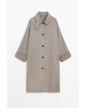 MASSIMO DUTTI Lange Jas Met Kraagdetail En Wol - Wit