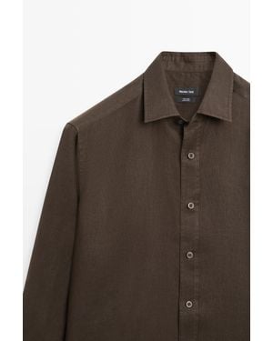 MASSIMO DUTTI Slim Fit 100% Linen Shirt - Brown