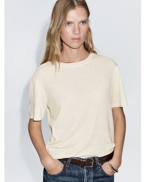 MASSIMO DUTTI Short Sleeve Cotton Blend T-Shirt - Natural