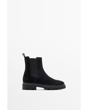 MASSIMO DUTTI Platte Chelsea-Enkelboots Met Trackzool - Zwart