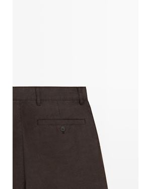 MASSIMO DUTTI Total Look 100% Linen Bermuda Shorts - Brown