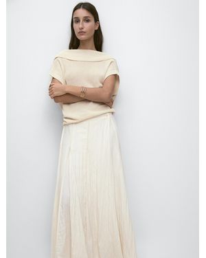 MASSIMO DUTTI Midi Skirt With Sash Belt Detail - White