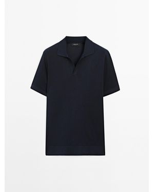 MASSIMO DUTTI Gebreide Polo Met V-Hals - Blauw