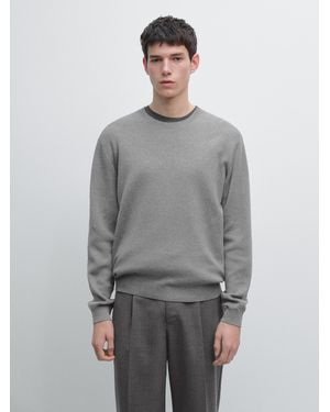 MASSIMO DUTTI Cotton Knit Crew Neck Jumper - Grey