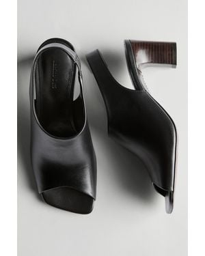 MASSIMO DUTTI Leather Sandals With Block Heel - Black