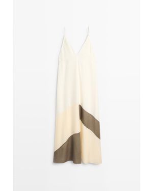 MASSIMO DUTTI Soepelvallende Midi-Jurk Met Contrastdetail - Wit