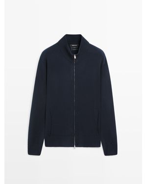 MASSIMO DUTTI Wool Knit Zip-Up Cardigan - Blue