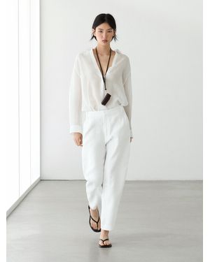 MASSIMO DUTTI Linen Carrot Fit Pants - White