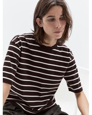 MASSIMO DUTTI Striped 100% Cotton T-Shirt - Black