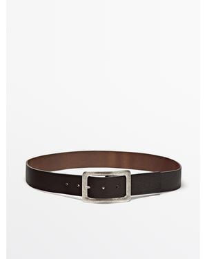 MASSIMO DUTTI Rectangular Buckle Belt - White