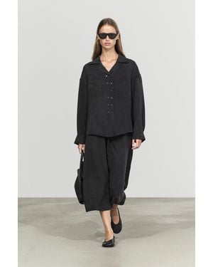 MASSIMO DUTTI Flowing Double-Breasted Shirt - Black