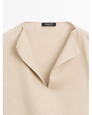 MASSIMO DUTTI 100% Linen Flowing Blouse - Natural
