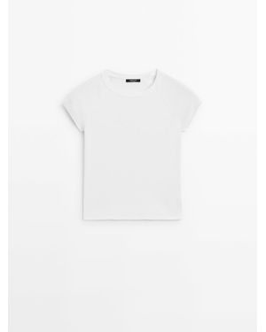 MASSIMO DUTTI 100% Katoenen Strak T-Shirt Met Raglanmouw - Wit