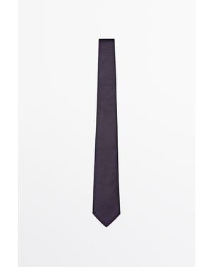 MASSIMO DUTTI Cravatta 100% Seta Con Micro Puntini - Blu