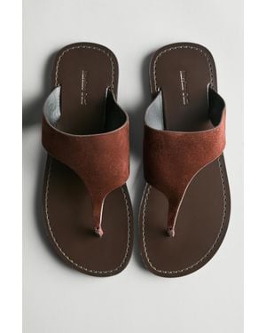 MASSIMO DUTTI Split Leather Toe Divider Sandals - Black