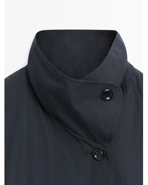 MASSIMO DUTTI High Neck Technical Trench Coat - Blue