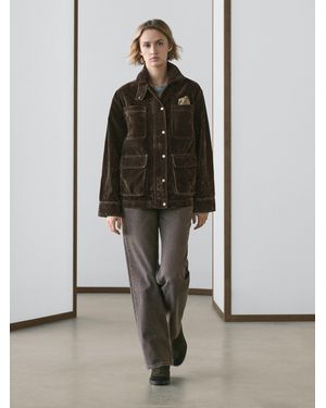 MASSIMO DUTTI Flocked Denim Jacket With Collar Detail - Brown