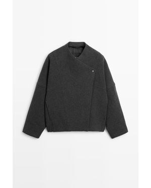 MASSIMO DUTTI Wool Blend Bomber Jacket - Black