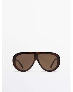 MASSIMO DUTTI Tortoiseshell-Effect Aviator Sunglasses - Brown