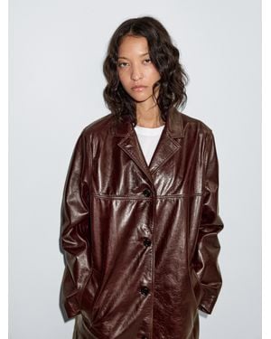 MASSIMO DUTTI Long Nappa Leather Coat - Brown