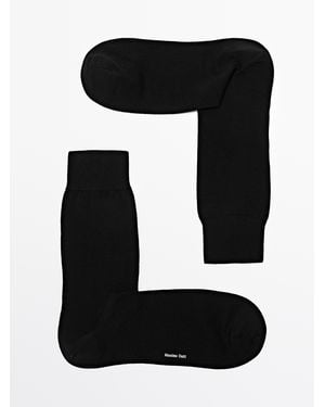 MASSIMO DUTTI Plain Knit Cotton Blend Socks - Black