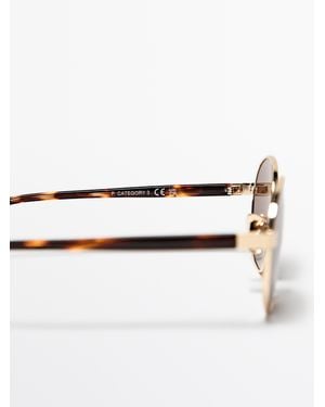 MASSIMO DUTTI Round Tortoiseshell Metal Sunglasses - Metallic