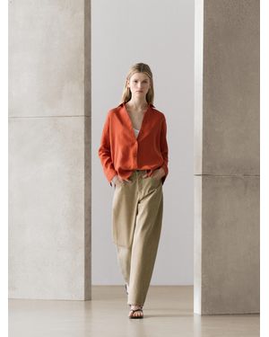 MASSIMO DUTTI Flowing 100% Linen Shirt - Orange