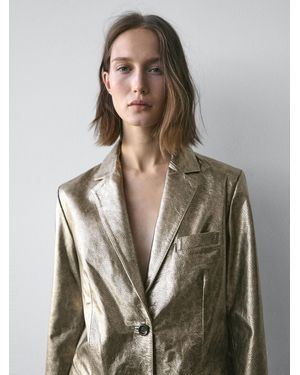 MASSIMO DUTTI Metallic Nappa Leather Blazer - White