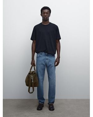 MASSIMO DUTTI Maglietta Con Dettaglio A Coste E Colletto - Blu