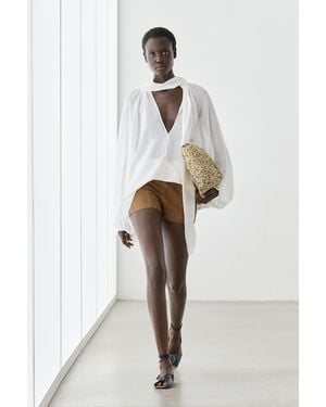 MASSIMO DUTTI Flowing V-Neck Blouse With Tie - White