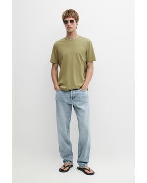 MASSIMO DUTTI 100% Cotton Layered Collar T-Shirt - Green