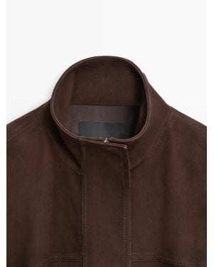 MASSIMO DUTTI Suede Leather Bomber Jacket - Gray