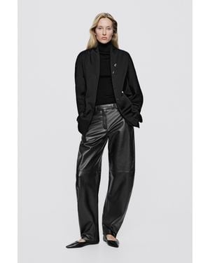 MASSIMO DUTTI Nappa Leather Barrel Fit Pants - Black