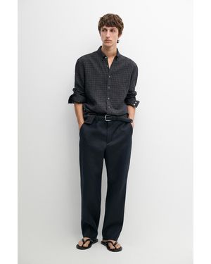 MASSIMO DUTTI 100% Linen Check Shirt - Blue