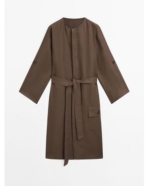 MASSIMO DUTTI 100% Linnen Shirtdress - Bruin