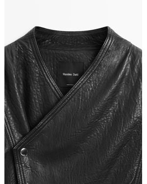 MASSIMO DUTTI Leather Bomber Jacket - White