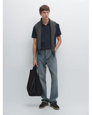 MASSIMO DUTTI Polo Manga Corta Mezcla Algodón - Azul