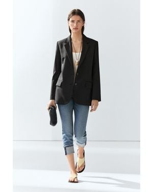 MASSIMO DUTTI Two-Button Extra-Fine 100% Wool Blazer - Black