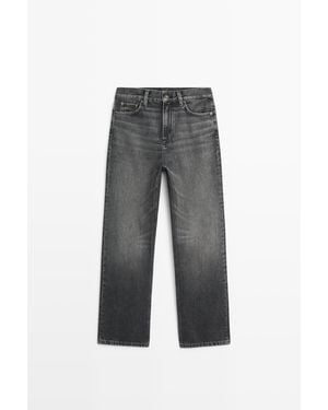 MASSIMO DUTTI Straight Fit Jeans Met Hoge Taille - Grijs
